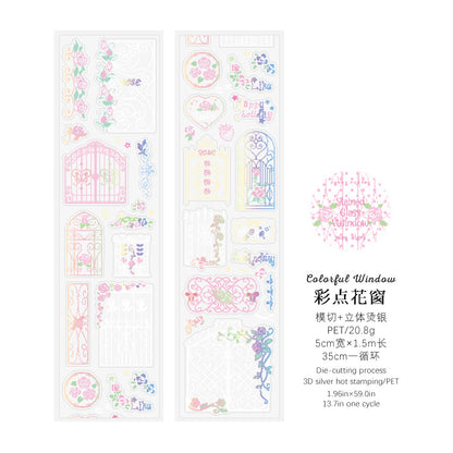 Rose Story Series Die Cutting Silver Stamping PET Tape
