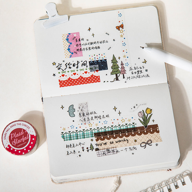 Star Grid Pattern Series Washi Tape featuring star designs for journaling, scrapbooking and collage