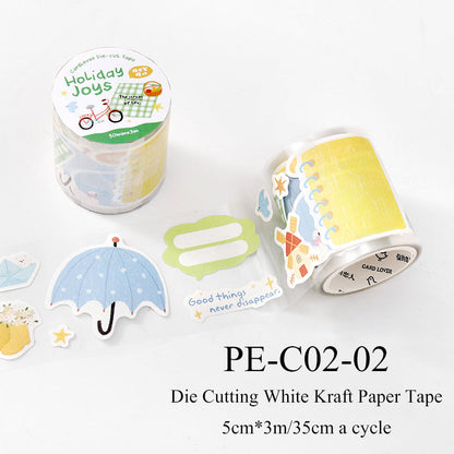 Warm Little Happiness Series Die Cutting White Kraft Paper Tape