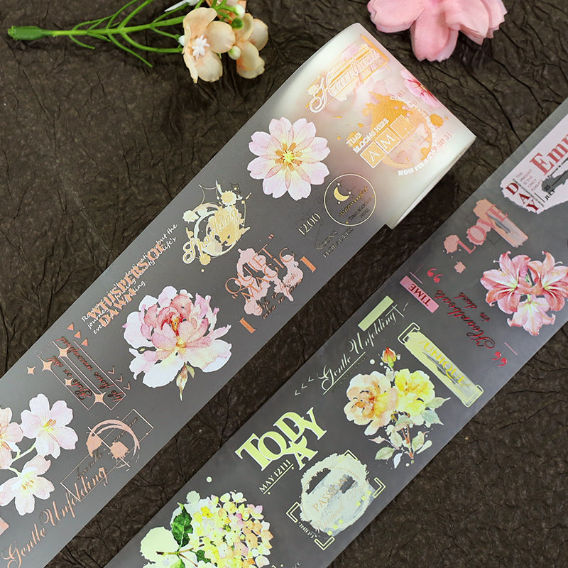 Water Floral Dyeing Fog PET Tape featuring floral designs for journaling, scrapbooking and collage