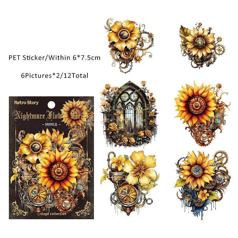 Nightmare Dark Floral Sticker Sheet – Gothic Aesthetic Journaling & Scrapbook Sticker