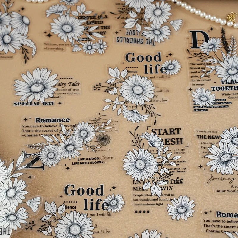 Ink-Washed Floral PET Sticker Pack