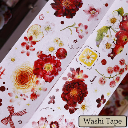 Whole Roll 6cm*6m Red Fruit Fragrant Flavor Die Cutting Washi/PET/Shell Light PET Tape