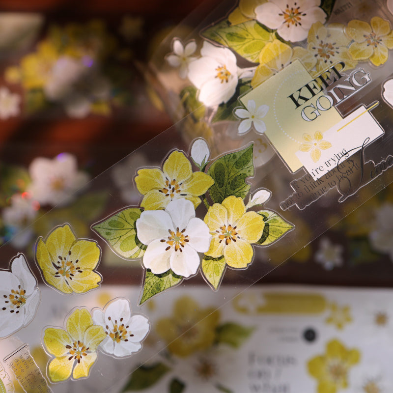 5.5cm*150cm Creamy Peach Blossoms Die Cutting Washi/PET/Shell Light PET Tape featuring cream, peach, and light designs for journaling, scrapbooking and collage