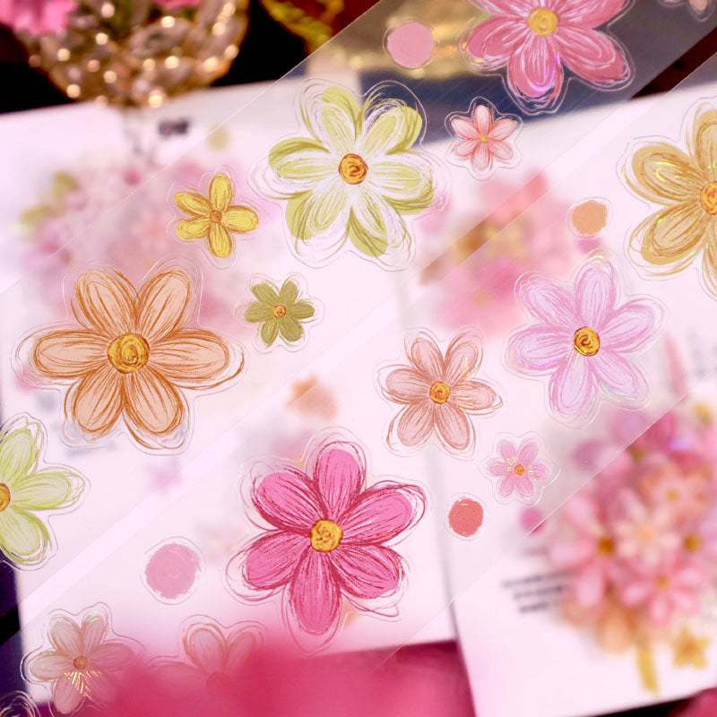 Whole Roll 4cm*4.8m Muffin Flower Die Cutting Shell Light Washi/PET Tape