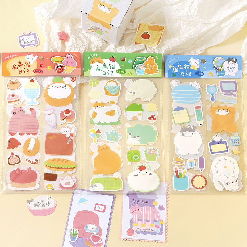 Flat Cat Diary Series Sticker featuring cat designs for journaling, scrapbooking and collage