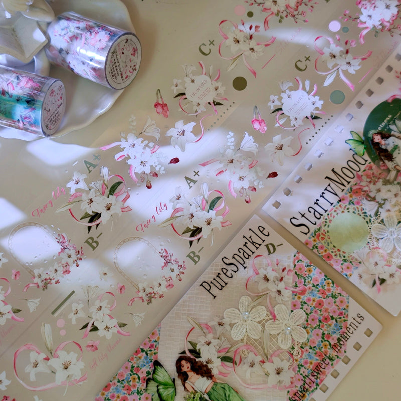 Whole Roll 5.5cm*3m Pink Ribbon Lily Die Cutting PET Tape