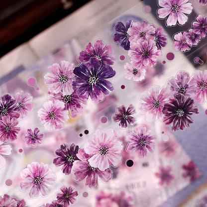 5cm*125cm Smoke Purple Flower Die Cutting Washi/PET/Shell Light Washi/PET Tape