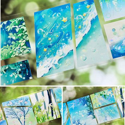 7cm*100cm Mint Rain Shell Light PET Tape featuring rain, and light designs for journaling, scrapbooking and collage