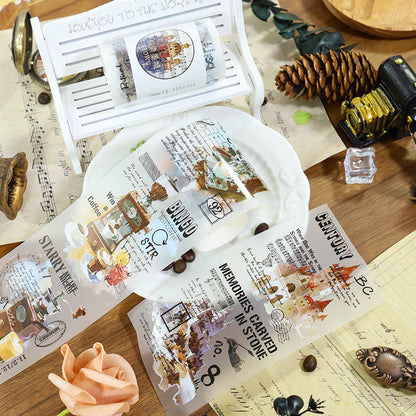 Brown dyed ink city Fog PET Tape featuring brown designs for journaling, scrapbooking and collage