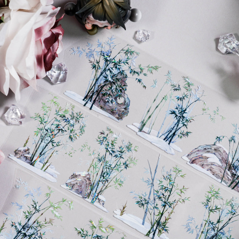 Whole Roll 7cm*5m Snow Bamboo Forest Shell Light PET Tape featuring forest, snow, and light designs for journaling, scrapbooking and collage