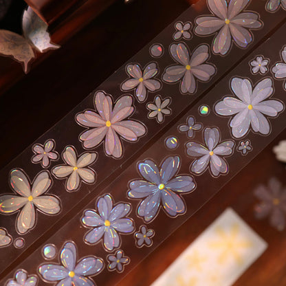 Whole Roll 4cm*6m Little Flower Grocery Store Die Cutting Washi/Flash PET/Shell Light PET Tape featuring flower, and light designs for journaling, scrapbooking and collage