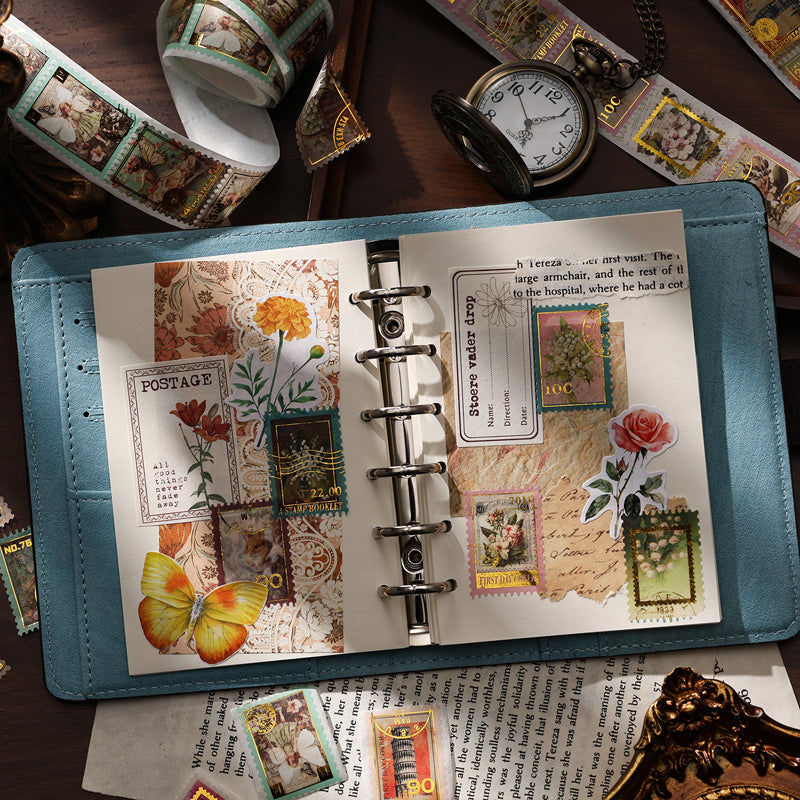 Postal Home Series Gold Stamping Washi Tape featuring old, gold, and post designs for journaling, scrapbooking and collage