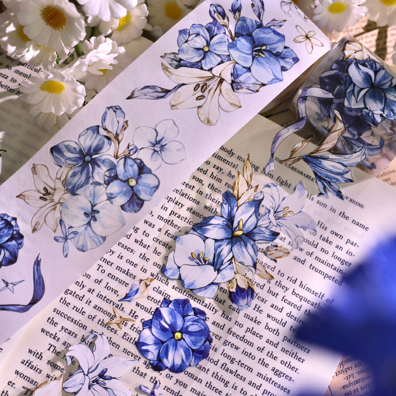 Whole Roll 5.5cm*5m Lan Yue Bai Die Cutting Washi/PET/Shell Silver PET Tape featuring silver designs for journaling, scrapbooking and collage