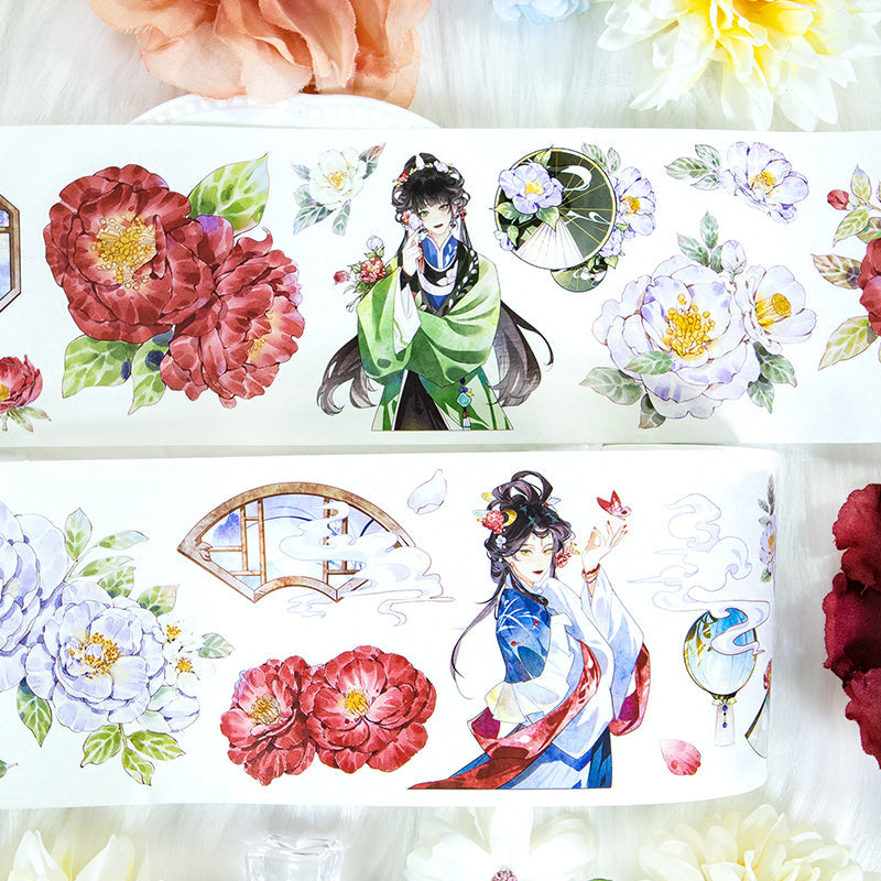Red peony beauty Die Cutting Washi/Shell Light PET Tape featuring red, and light designs for journaling, scrapbooking and collage