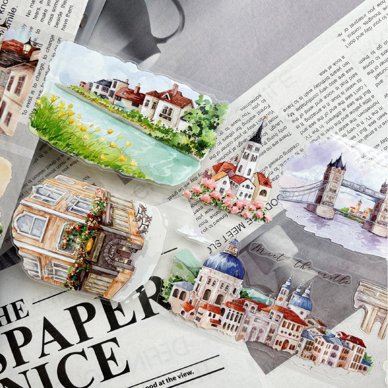 6.5cm*125cm Encountering the small town Die Cutting Washi/PET/Fog PET Tape for journaling, scrapbooking and collage