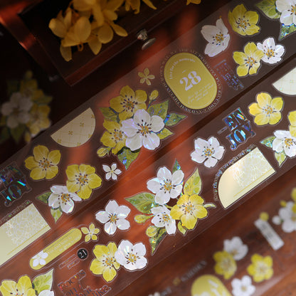 5.5cm*150cm Creamy Peach Blossoms Die Cutting Washi/PET/Shell Light PET Tape featuring cream, peach, and light designs for journaling, scrapbooking and collage