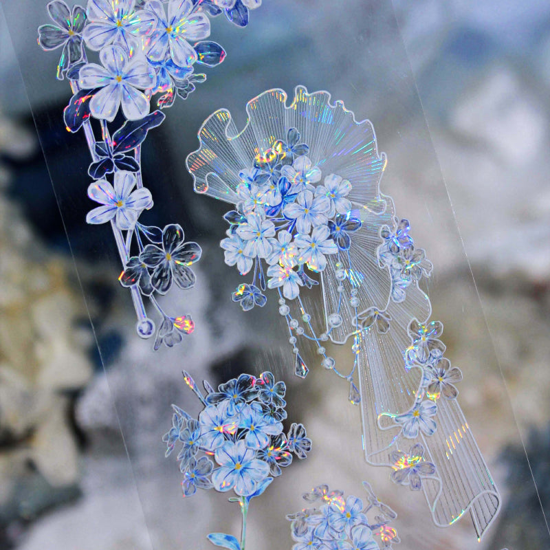 Whole Roll 6.5cm*10m Beautiful Flower Shadow Shell Light PET Tape featuring flower, shadow, and light designs for journaling, scrapbooking and collage