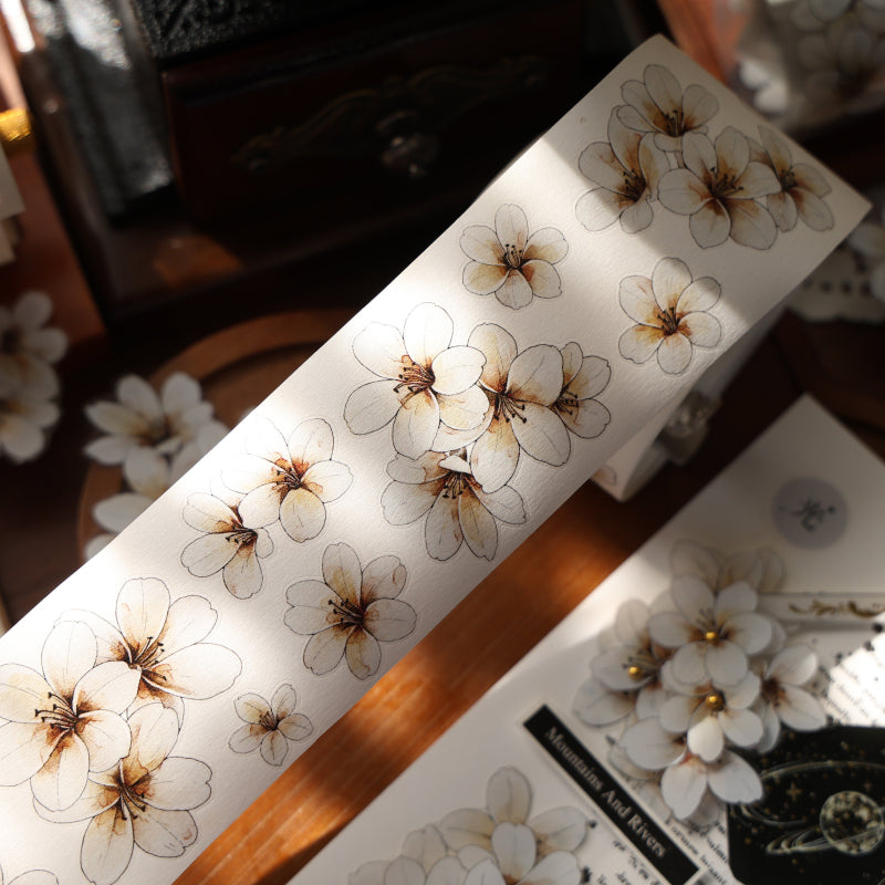 Whole Roll 5cm*5m Little White Flower Die Cutting Washi/PET Tape featuring white, and flower designs for journaling, scrapbooking and collage