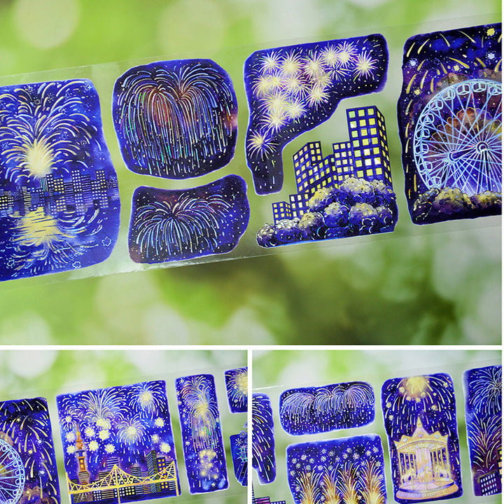 Whole Roll 7.5cm*5m Night of Fireworks Shell Light PET Tape featuring light designs for journaling, scrapbooking and collage