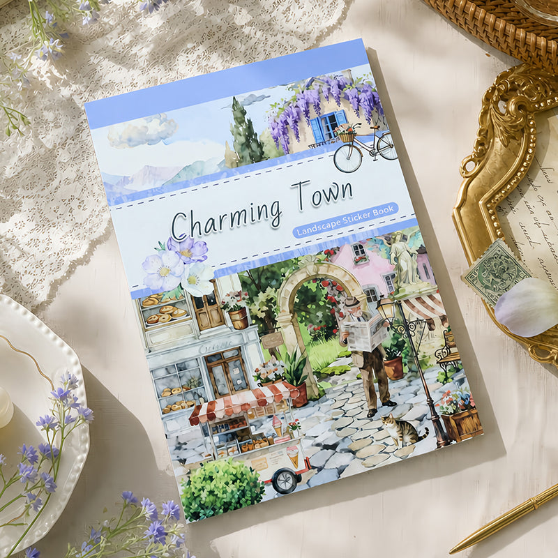 Charming Town Sticker Book featuring book designs for journaling, scrapbooking and collage