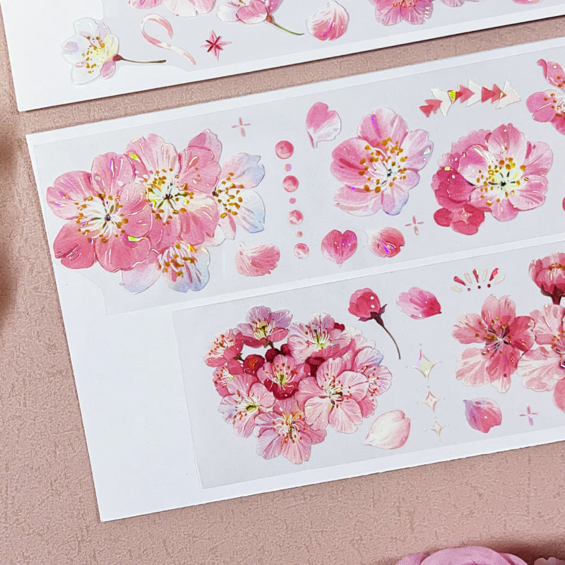 Whole Roll 6cm*5m Cherry Blossom Affair Die Cutting Shell Light PET/Synthetic Paper Tape