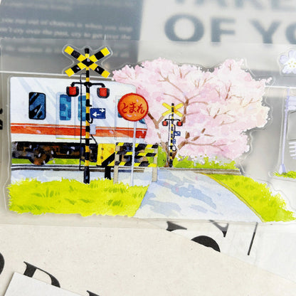7cm*102cm Spring Day Street Die Cutting Washi/PET/Fog PET Tape featuring spring, street, and tree designs for journaling, scrapbooking and collage