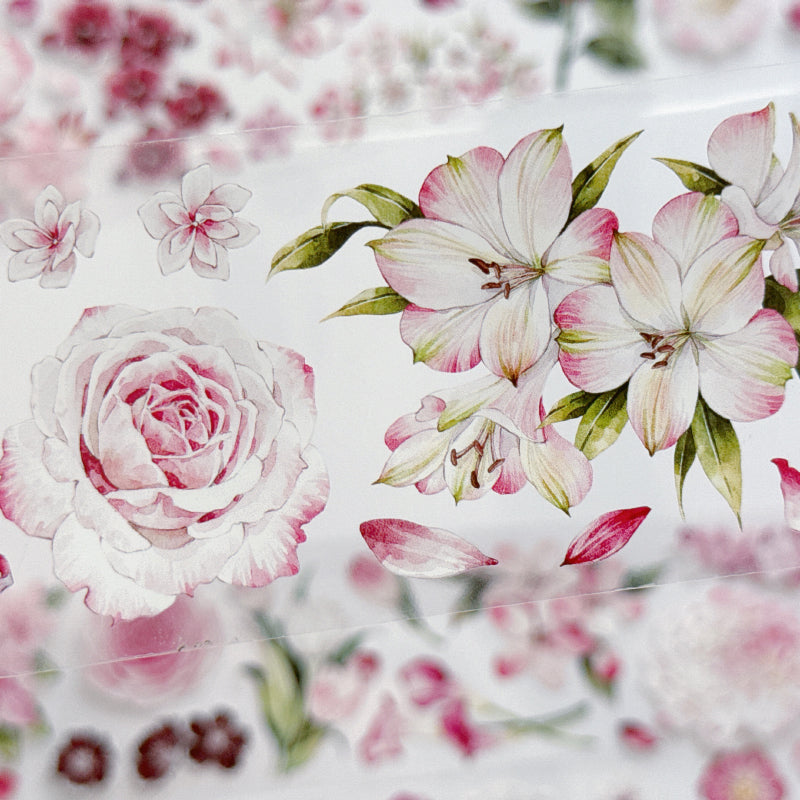 5.5cm*100cm Pink Flower Collection Washi/PET Tape featuring pink, and flower designs for journaling, scrapbooking and collage