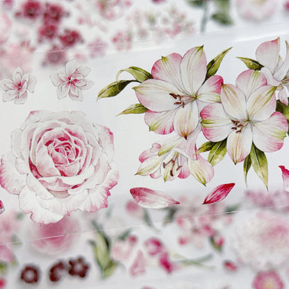 5.5cm*100cm Pink Flower Collection Washi/PET Tape featuring pink, and flower designs for journaling, scrapbooking and collage