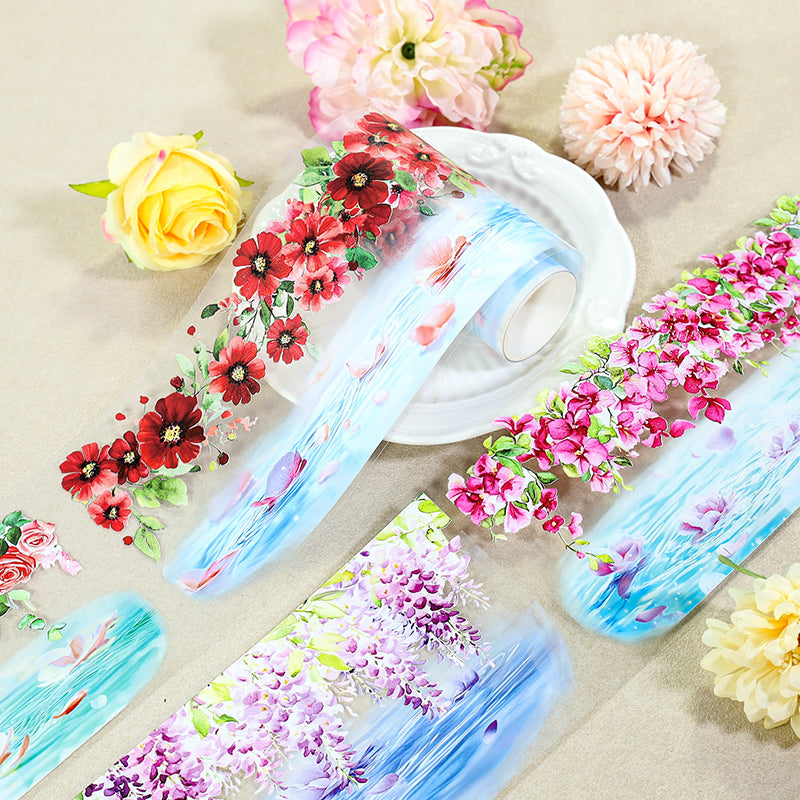 Summer Flower Sea Crystal PET Tape featuring summer, flower, and sea designs for journaling, scrapbooking and collage