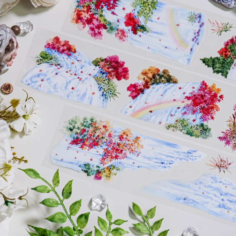 7.5cm*90cm Rainbow Spring Water Die Cutting PET Tape featuring spring, rain, and rainbow designs for journaling, scrapbooking and collage