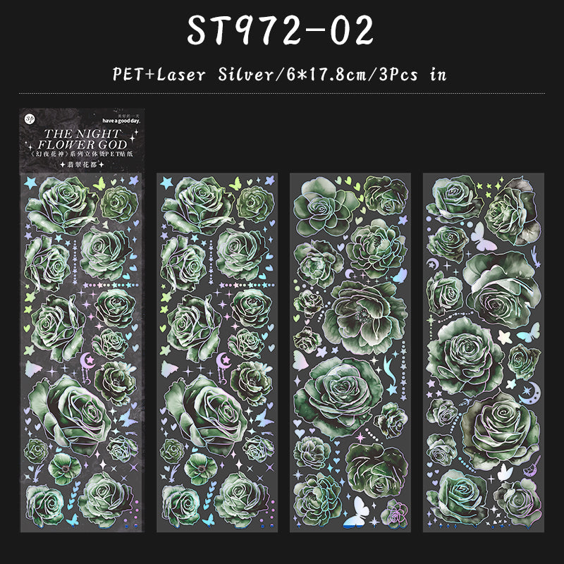 Dark Night Floral Goddess Sticker Sheet – Gothic Aesthetic Journaling & Scrapbook Sticker