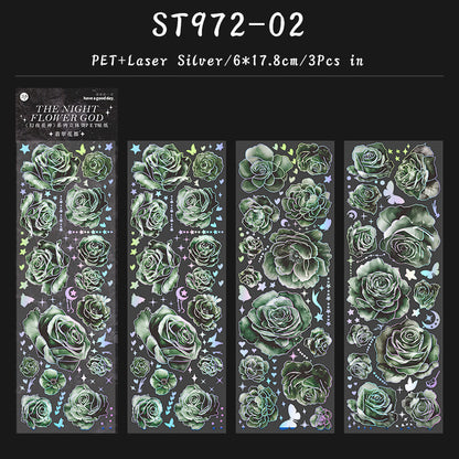 Dark Night Floral Goddess Sticker Sheet – Gothic Aesthetic Journaling & Scrapbook Sticker