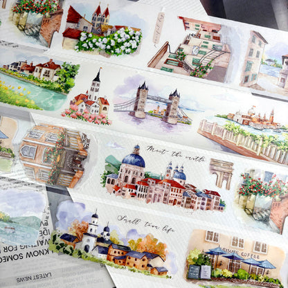 6.5cm*125cm Encountering the small town Die Cutting Washi/PET/Fog PET Tape for journaling, scrapbooking and collage