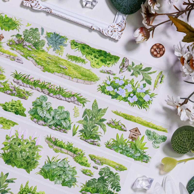 Whole Roll 5cm*5m Summer Greenery PET Tape featuring summer, and green designs for journaling, scrapbooking and collage