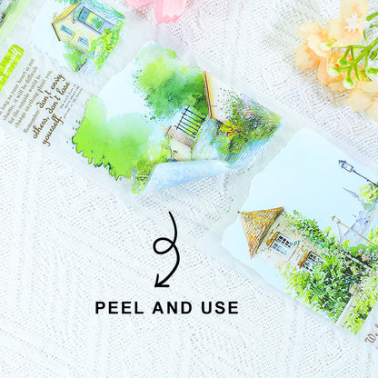 Breeze and green lawn Die Cutting PET/Fog PET Tape featuring green designs for journaling, scrapbooking and collage