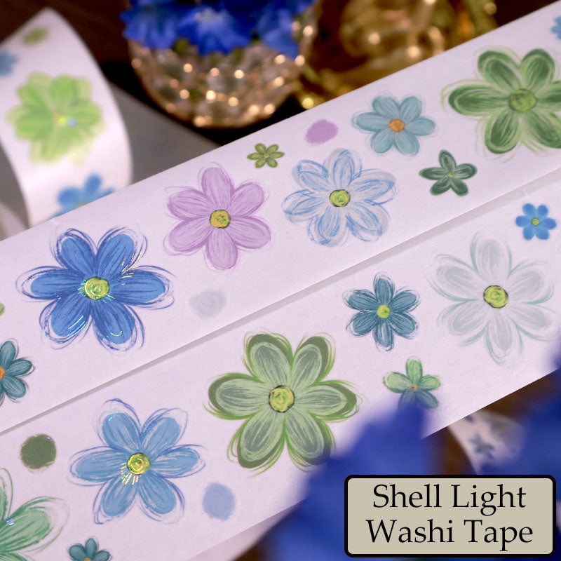 4cm*120cm Sea Mist Flower Die Cutting Shell Light Washi/PET Tape