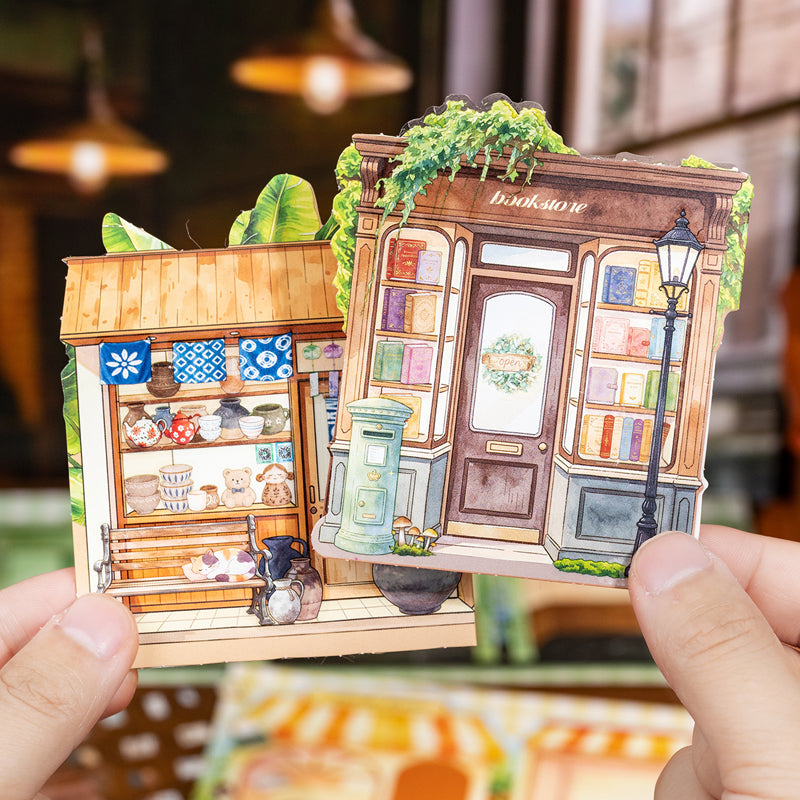 Miniature Street Scene Series 3D Sticker Book featuring book, street, and tree designs for journaling, scrapbooking and collage