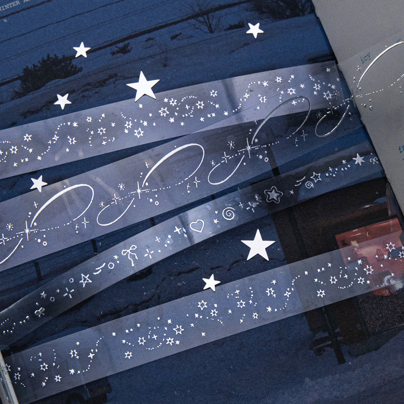 Silver Special Issue Series Silver Stamping PET Tape Set featuring silver designs for journaling, scrapbooking and collage