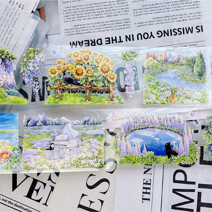 6.5cm*100cm Peaceful Courtyard Die Cutting Washi/PET Tape for journaling, scrapbooking and collage