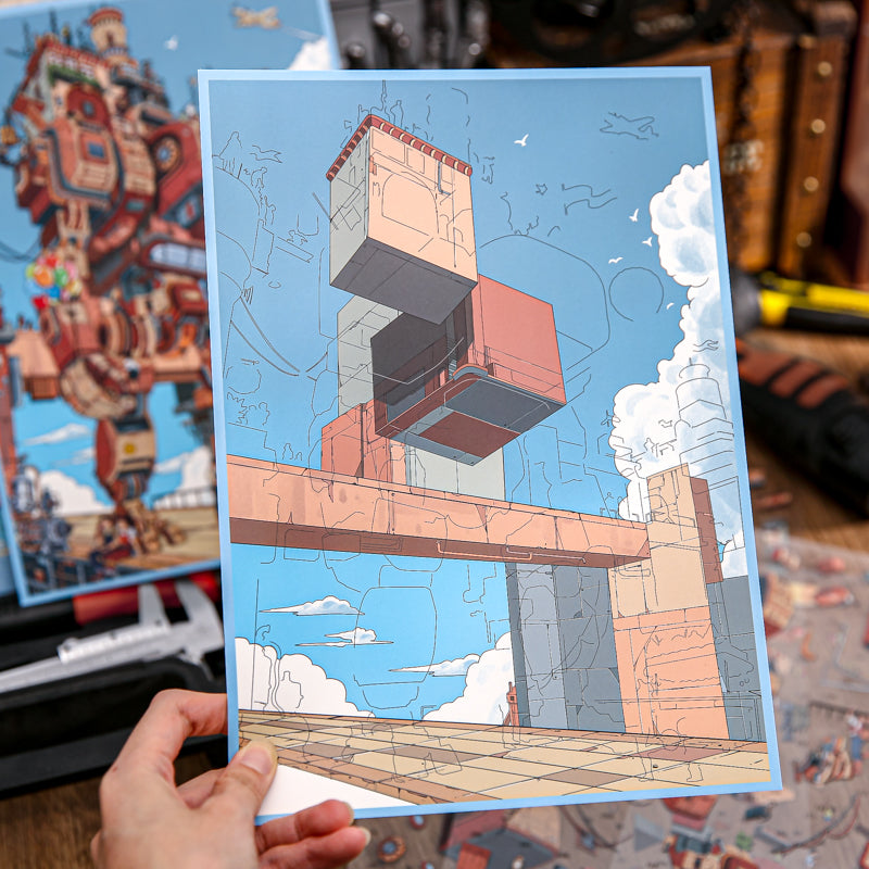 Mechanical Castle Series 3D Sticker featuring castle designs for journaling, scrapbooking and collage