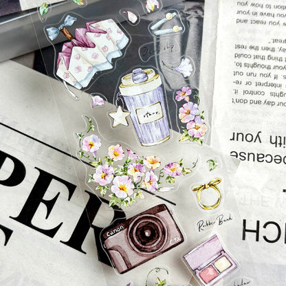 Whole Roll 5.5cm*5m Flowers Stories Die Cutting Washi/PET/Fog PET Tape featuring flower designs for journaling, scrapbooking and collage
