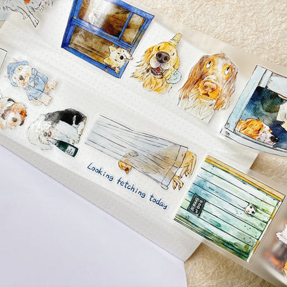 Whole Roll 6cm*10m Cuddly Dog Die Cutting Washi/PET/Fog PET Tape featuring dog designs for journaling, scrapbooking and collage