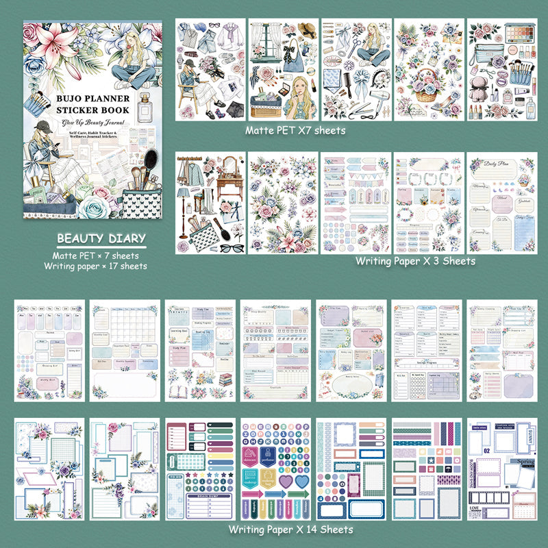 Beauty Diary Sticker Book featuring book designs for journaling, scrapbooking and collage
