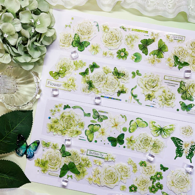 Whole Roll 6cm*5m Butterflies in the flowers Shell Light PET Tape featuring flower, and light designs for journaling, scrapbooking and collage