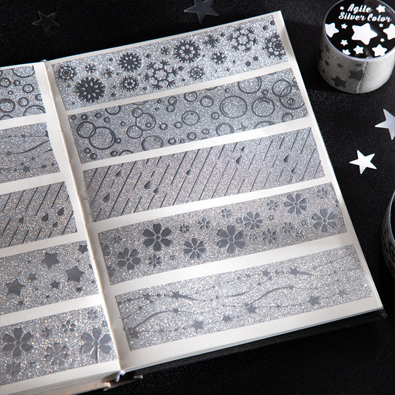Lively Silver Color Series Special Paper Tape featuring silver, and color designs for journaling, scrapbooking and collage