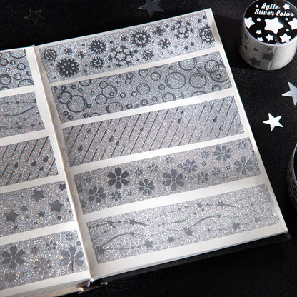 Lively Silver Color Series Special Paper Tape featuring silver, and color designs for journaling, scrapbooking and collage