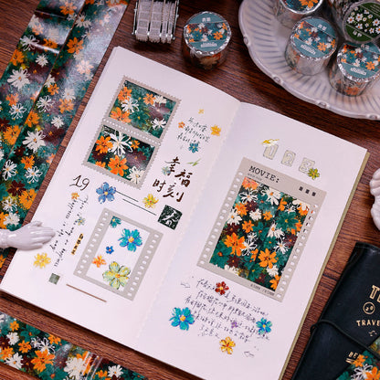 3cm*50cm Green ink flower Washi Tape featuring green, and flower designs for journaling, scrapbooking and collage