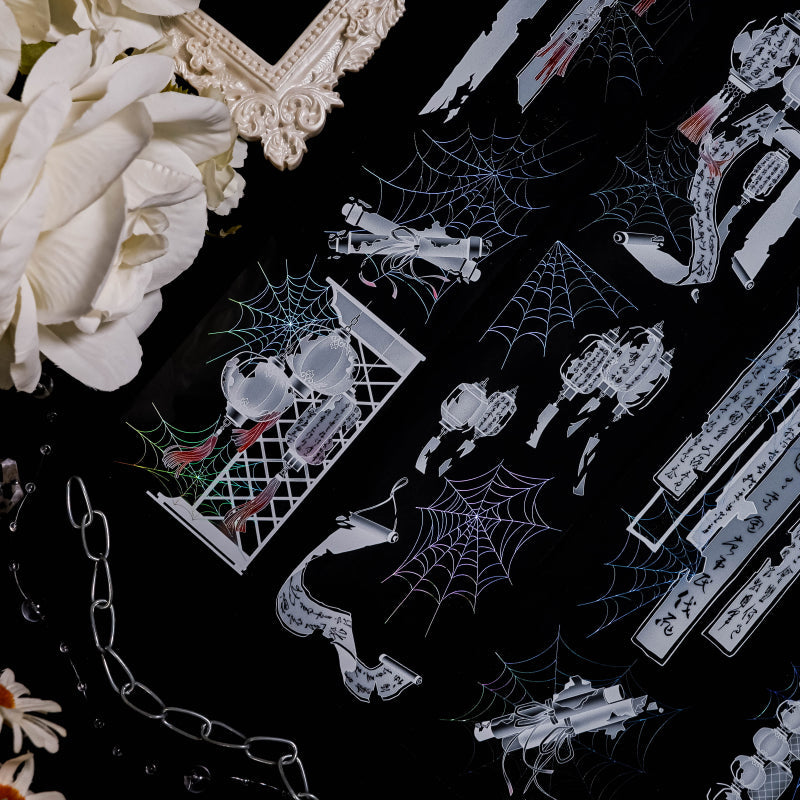 Whole Roll 6cm*5m Cobweb Shell Silver PET Tape featuring silver designs for journaling, scrapbooking and collage