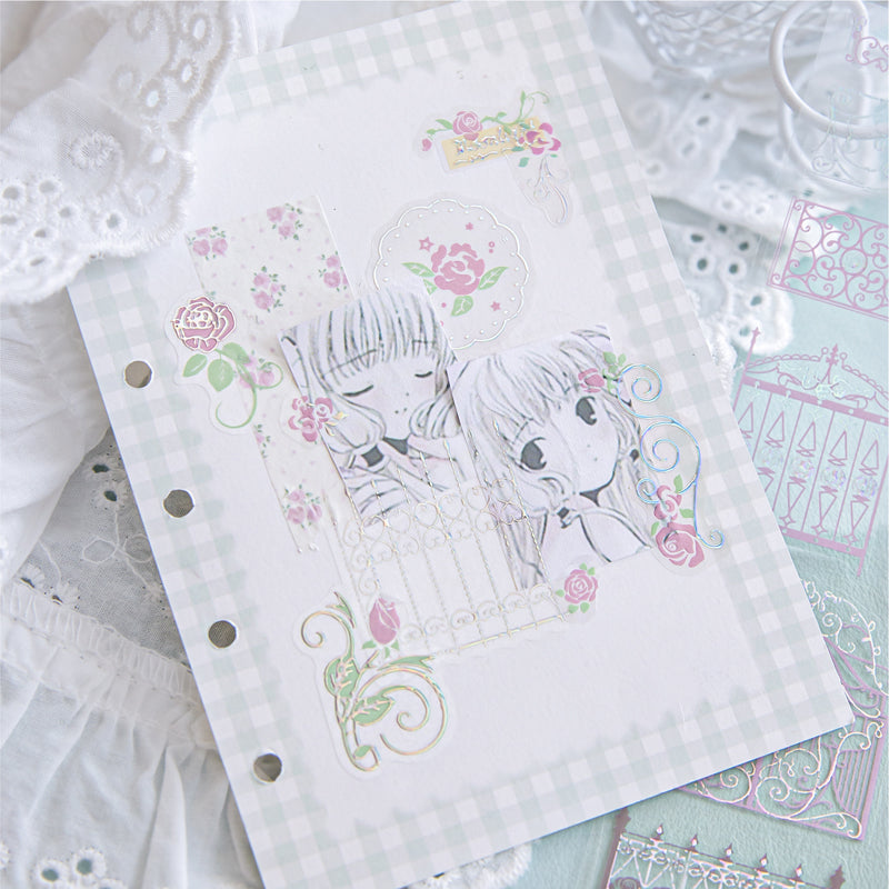 Rose Story Series Die Cutting Silver Stamping PET Tape